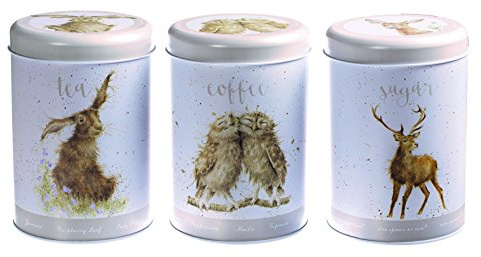 Wrendale Designs by Hannah Dale - Countryside Wildlife Tea, Coffee & Sugar Canisters - 102mm x 102mm x 164mm