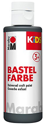 Marabu 03040004073 - Kids Bastelfarbe schwarz 80 ml, Farbe für Kinder ab 3 Jahre zum Basteln und Malen, parabenfrei, vegan, gut deckend, schnell trocknend auf Papier, Holz, Stein, auswaschbar