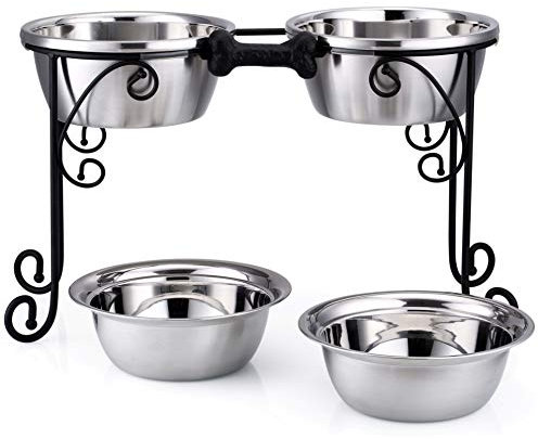 BestVida® 12 Elevated Dog Bowls Raised Dog Bowls Double Bowl Stand Stainless Steel Bowls Pet Feeder Comes with Four Stainless Steel Bowls
