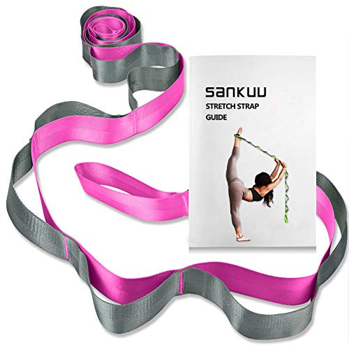 SANKUU Yogagurt, Yoga-Dehnungsband mit 12 Schlaufen, nicht-elastisches Dehnungsband für Physiotherapie, Pilates, Tanz und Gymnastik, mit Tragetasche, rose