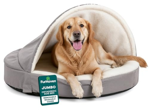 Furhaven 44 Round Orthopedic Dog Bed for Large Dogs w/ Removable Washable Cover, For Dogs Up to 80 lbs - Sherpa & Suede Snuggery - Gray, 44-inch