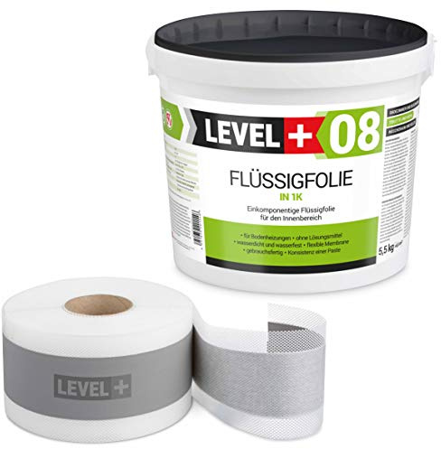 LEVEL PLUS Dichtset 5,5 Kg Flüssigfolie 5m | Dichtband Abdichtung Bad Dusche, SET11