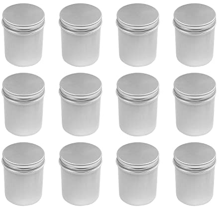 Othmro 12pcs Aluminium Tin Jars, 2.7oz Small Containers Tins with Screw Lids, Empty Can Travel Tins for Candles, Cosmetic, Soap Silver (80ml/2.7oz)