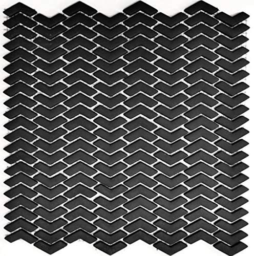 Mosaik Fliese ECO Recycling GLAS Fischgrät Enamel schwarz matt MOS140-HB31B_f | 10 Mosaikmatten