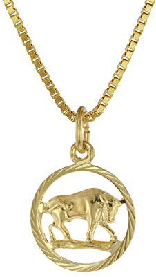 trendor Kinder Sternzeichen Stier 333 Gold + goldplattierte Kette 75990-05 | Tierkreiszeichen, liebevoller Halsschmuck für Mädchen und Jungen, Geschenkidee,