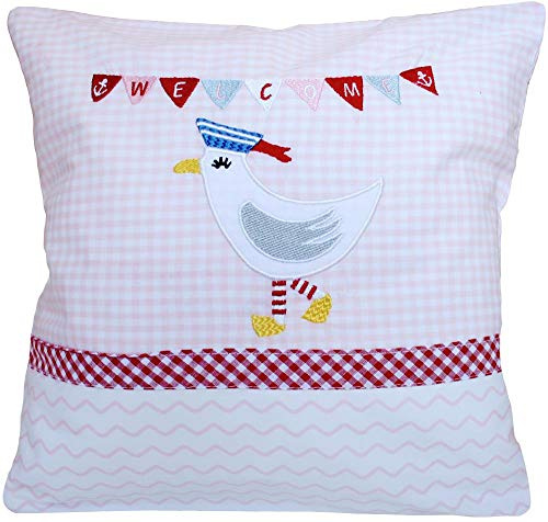 Hansekind Kinderkissen mit Möwe in rosa, 30x30cm