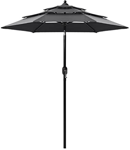 vidaXL Sonnenschirm mit Aluminium-Mast 3-lagig Ampelschirm Gartenschirm Marktschirm Strandschirm Kurbelschirm Schirm Terrasse Garten Anthrazit 2m