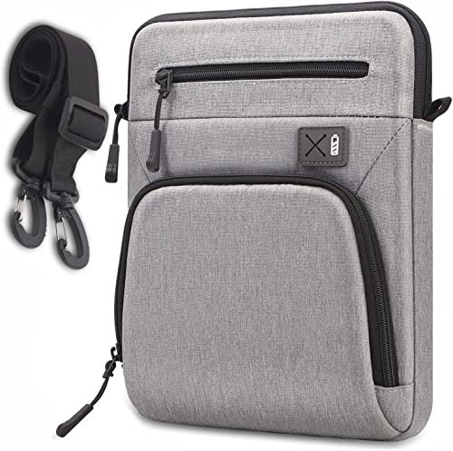 SIMTOP Borsa per tablet per 12,9 pollici, Nuovo iPad Pro (5a/4a/3a generazione),borsa a tracolla multitasche impermeabile in poliestere, borsa per il trasporto del tablet con tracolla, Grigia