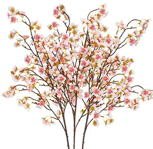 Uieke Silk Cherry Blossom Branches, 40.5in Artificial Cherry Blossom Flowers Long Stems Fake Flowers Vase Arrangements for Wedding Home Japanese Decor, Set of 3, Pink