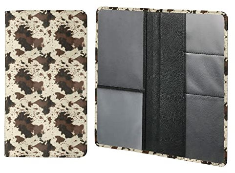 Wanyint Brauner Kuh-Print Autokennzeichen- und Versicherungskartenhalter für Damen und Herren, Lederhandschuh-Organizer, 5 Taschen, wichtige Dokumente, Geldbörse, Auto-Essentials Brieftasche,