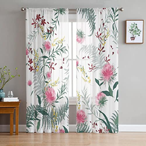 MTBDyyds Verdunkelungsvorhänge 3D Drucken 150X166Cm Bunt Pflanzen Blumen Blätter Verdunklungsvorhänge Kinderzimmer 2 Stück Vorhang Blickdicht Ösenschal Kindergardinen Junge Verdunklungsgardine