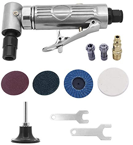 Yuhtech Pulidora Neumática Amoladora de Ángulo de Aire Comprimido 90 Grados Mini Lijadora Neumática 1/4 Pulgadas para Moler, Pulir, con Disco de Pulido de 2 Pulgadas