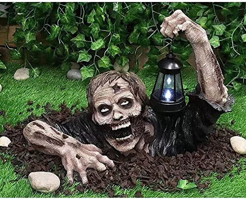 POPUPWAVE Decorazione di Halloween Zombie Statua con lanterna, Zombie Gnomo Statue da giardino Zombie Strisciando fuori dalla tomba, resina Walking Dead Figurine Decorazione di Halloween