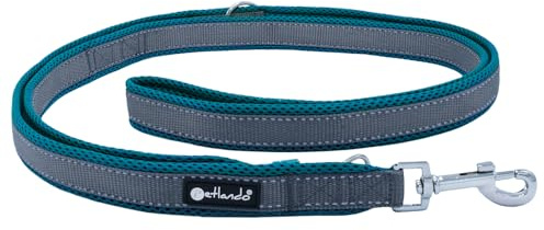 Petlando Hundeleine Outdoor, Petrol, 230x2,5cm | Für mittelgroße Hunde, 3-fach verstellbare Führleine, reflektierend, weiche Mesh-Polsterung, starke Karabiner, Umhängeleine