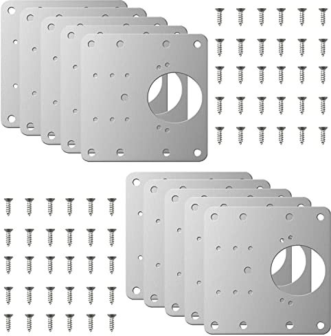 LECTNORE 10 Pcs Hinge Repair Plates Kit, Stainless Steel Door Hinge Mounting Plates with Holes and 60 Screws for Kitchen Cupboards and Cabinets
