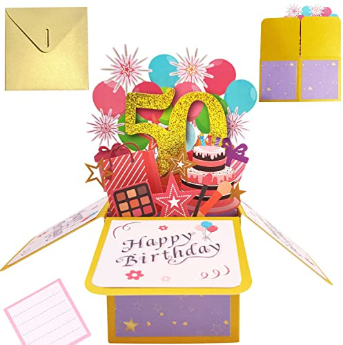 Geburtstagskarte 50 Pop Up Karte Geburtstag Grußkarte 3D Geburtstagskarten | mit Umschlag für Frau Mann Mütter Mädchen Freunde Romantik Geschenk-Karte (A 50)