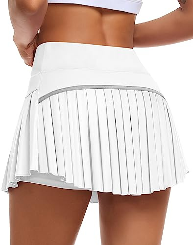 JoyGirl Pleated Tennis Skirt for Women with Shorts High Waisted Golf Skort Mini Skirt Workout Athletic Skorts Skirts with Pockets (White,X-Small)