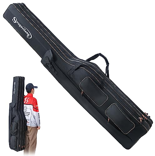 Sougayilang Angelrutenkoffer, 3 Schichten Organizer Angelrute Aufbewahrungstasche Angelrute und Rollenhalter Organizer für Reisen - 165 cm - Schwarz