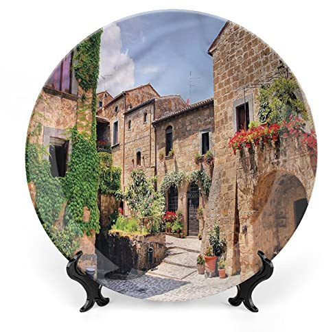 XISUNYA 6 Inch Decorative Plate, Tuscany Round Porcelain, Italian Streets Countryside Print Ornament Display Plate for Fine Dining, Upscale Events, Dinner Parties, Weddings, Catering Christmas