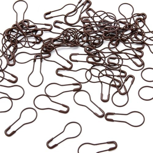 Wambere 100 Stück Sicherheitsnadeln,Klein Birne Pins Calabash Pin Maschenmarkierern Bunte Sicherheitsnadeln Nähzubehör Kürbis Birnenform Pins für Kunsthandwerk Nähen Kleidung Kunst,Braun