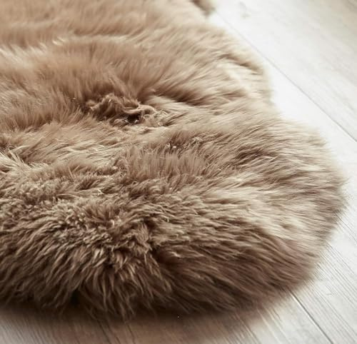 Naturally Sheepskins 100% Genuine Long Wool Sheepskin Rug, Luxury New Zealand Sheepskin, Natural Silky Soft Lamb Skin, Thick & Fluffy, Long Runner for Bedroom & Living Area, 2x3 ft. (Mocha)