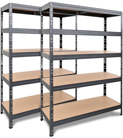 Master Regale 2er-Set Rivet Schwerlastregal mit HDF-Platte 180x120x45cm (HxBxT) 5 Böden, 250 kg pro Boden anthrazitgrau. Steckregal Metallregal Kellerregal Lagerregal Werkstattregal Garagenregal