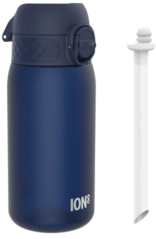 ION8 Vattenflaska Med Sugrör Barn, 350 ml/12 oz, Läcksäker, Lätt att Öppna, Säkert Lås, Diskmaskinssäker, BPA-fri, Bärhandtag, Enkel att Rengöra, Luktfri, Koldioxidneutral, BPA-fri, Marinblå