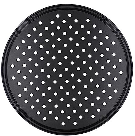 PRETYZOOM 1pezzi Teglia Da Pizza Acciaio Carbonio Antiaderente Con Microfori Perfetta Per Cottura e Servizio Resistente e Facile Da Pulire Per Pizze Croccanti e Gourmet