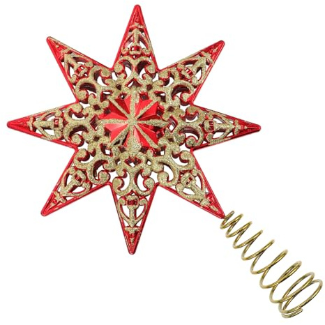 TOPBATHY Puntale Per Albero Di Natale Stella Ottagonale Rosso, Decorazione Natalizia Per Festa e Casa, Puntale Dell'albero Di Natale Per Atmosfera Festiva