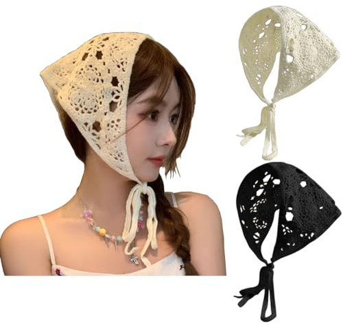 MAKFORT 2 Stück Dreieck Kopftücher für Damen Haarbänder Gehäkeltes Dekoratives Stirnband Mode Haar Zubehör für Frauen und Mädchen