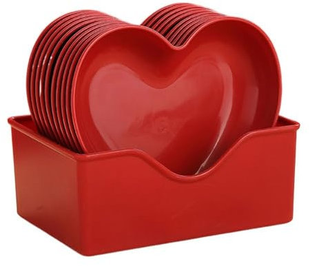 Plato rojo en forma de corazón, plato de fruta de amor, plato de boda rojo festivo, plato de amor, plato de amor de nueces, plato de galletas (10 discos S con base)