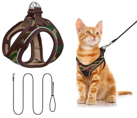 Hundegeschirr mit Leine 255cm XS Set, Reflektierend (Camouflage) | Brustgeschirr Für Kleine Hunde & Katzen, Atmungsaktives Mesh, Anti-Ausbruch, Weich, Spaziergang