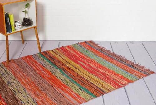 Chindi Flickenteppich, handgefertigt, Baumwolle, gefärbt, mehrfarbig, Raumdekoration, Yoga-Matte, Heimdekoration, recycelter Teppich, 1,5 x 0,9 m, Braun