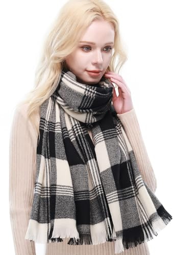 RIIQIICHY Schal Damen Winter kuschelig karierter Winterschal mit Fransen weicher Damenschal für Herbst