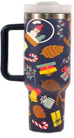 40oz Mug Isotherme, Mug Isotherme Sans BPA 1200ml pour Noël Thermos Café avec poignée Tasse à Café Acier Inoxydable, Travel Mug Tumbler Gobelet Isotherme de Voyage pour Boissons Chaudes et Froides (A)