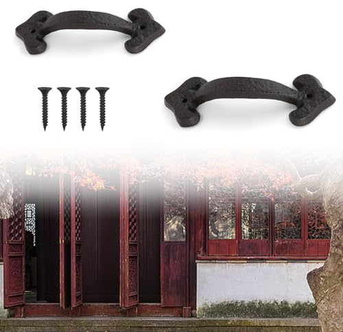 0XBIT 2 Piece Cast Iron Barn door Handle with Mounting Screws, Retro Exterior door Handle, Comfortable Grip for Shed, Garages, Closets