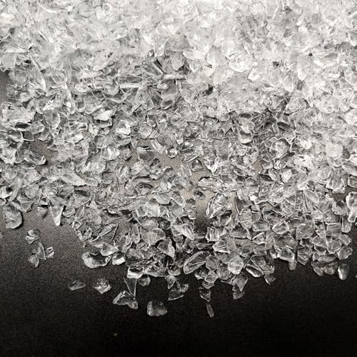 Ocefeiyue Clear Crushed Glass for Resin Art,Broken Fire Glass Pieces for Tabletop Fire Pit,Crafts,Home Decorations Vase Fillers,15 OZ