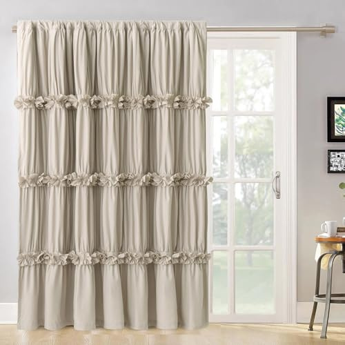Homechoice Decor Room Divider Curtains, Boho Ruched Blackout Window Treatments with 3 Rows of Butterfly Flowers, Rustic Rod Pocket Sliding Door Curtains, 100 W x 84 L, Camel (LQ-30)