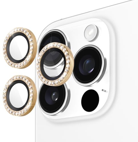 kate spade new york iPhone 16 Pro Max/iPhone 16 Pro Camera Lens Protector | Set In Stone Gold Aluminum Rings w/Double Tempered Glass, Anti-Scratch Coating, Ultra HD View, Case Friendly & Easy Install