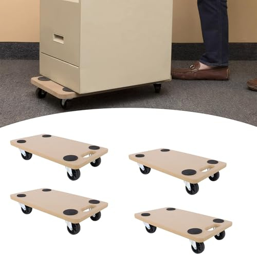 ROSEJANE 4 Stück Transportroller aus MDF Möbelroller mit Griff bis 200kg | Transportroller 58x29cm,Rutschfeste Gummipads verhindern Verrutschen und bodenschonend,stabil und leicht zu handhaben