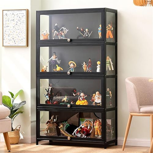 Pounjsd Acrylic display cabinet Display Cabinets,Collectibles Display Showcase,antique cabinet display cabinet with natural bamboo frame, Bookshelf, Display Shelf,80cm Glass cabinet display for CD DVD