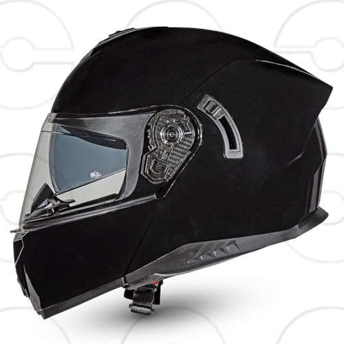 CRUIZER Casco Moto Scooter Modulare Nero Lucido Doppia Visiera con Visiera aggiuntiva oscurata L