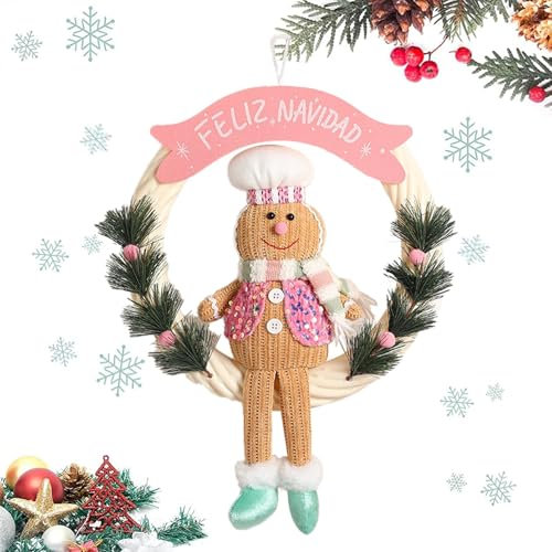 Xvilmaun Lebkuchenkranz-Dekoration,Lebkuchenkranz-Dekorationen - Leuchtender Winter-Türkranz | Weihnachten Lebkuchenmann Schild Dekoration Türhänger für Garten Hof im Freien