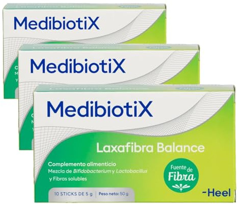 MedibiotiX - Laxafibra Balance, Complemento Alimenticio con Prebióticos, Probióticos y Fibras Naturales, Mejora el Tránsito Intestinal, la Regularidad Intestinal y Alivia el Estreñimiento - 10 Sticks