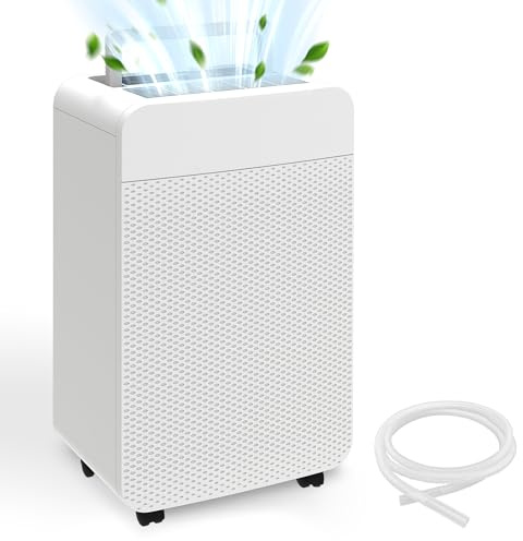 Dehumidifier 20L, Dehumidifiers for Home with Automatic Humidity Sensor, Continuous Drainage, Laundry Drying, Child Lock, 24Hr Timer, 4L Water Tank & Drainage Hose