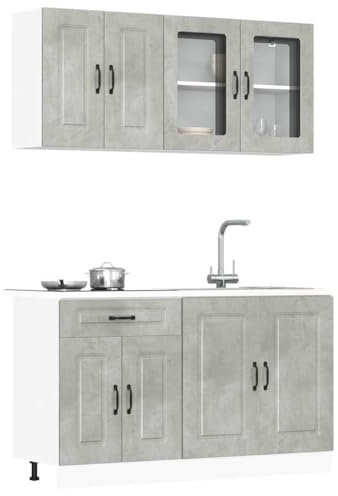 IKAYAA Mueble de Cocina 4 Piezas Kalmar, Cocinas Completas, Muebles De Cocina por Modulos, Armario Inferior de Fregadero, Armario Colgante Cocina, Armario para el Horno Gris hormigón Type-3