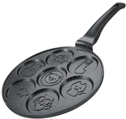 Herzberg, HGCP267ANL - Padella per pancake e tortini con 7 motivi animali, ideale per cottura sana, resistente ai graffi, facile da pulire, 26 cm, nero