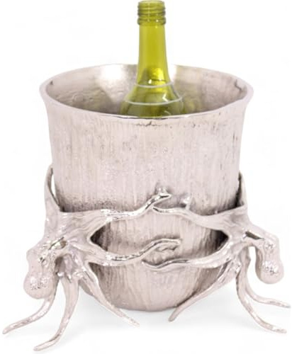 Sektkühler Aluminium in Silber 31 x 22 x 23 cm Oktopus Design Weinkühler Champagnerkühler Flaschenkühler