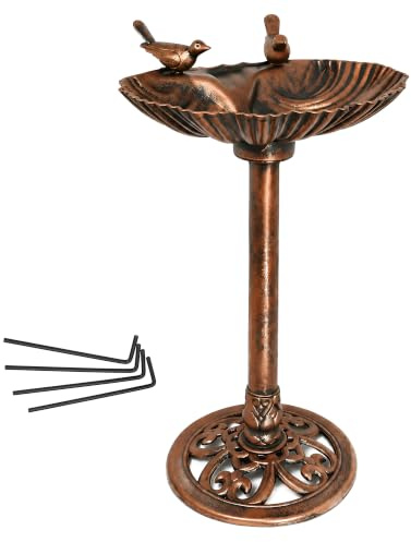 DIVCHI Bain d'oiseaux autoportant pour oiseaux sauvages - Baignoire pour oiseaux sauvages - Baignoire pour oiseaux sur pied pour extérieur, terrasse, cour et décoration de pelouse (bronze avec 2