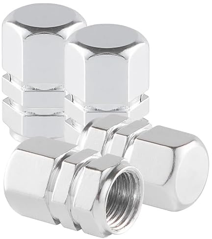 AUTOZOCO Tapones de Aluminio para Válvula de Neumático, Tapones Decorativos Válvula Neumático, Tapones de Aluminio para Válvula de Aire, Longitud de16 mm, Color Plateado. 4 Unidades